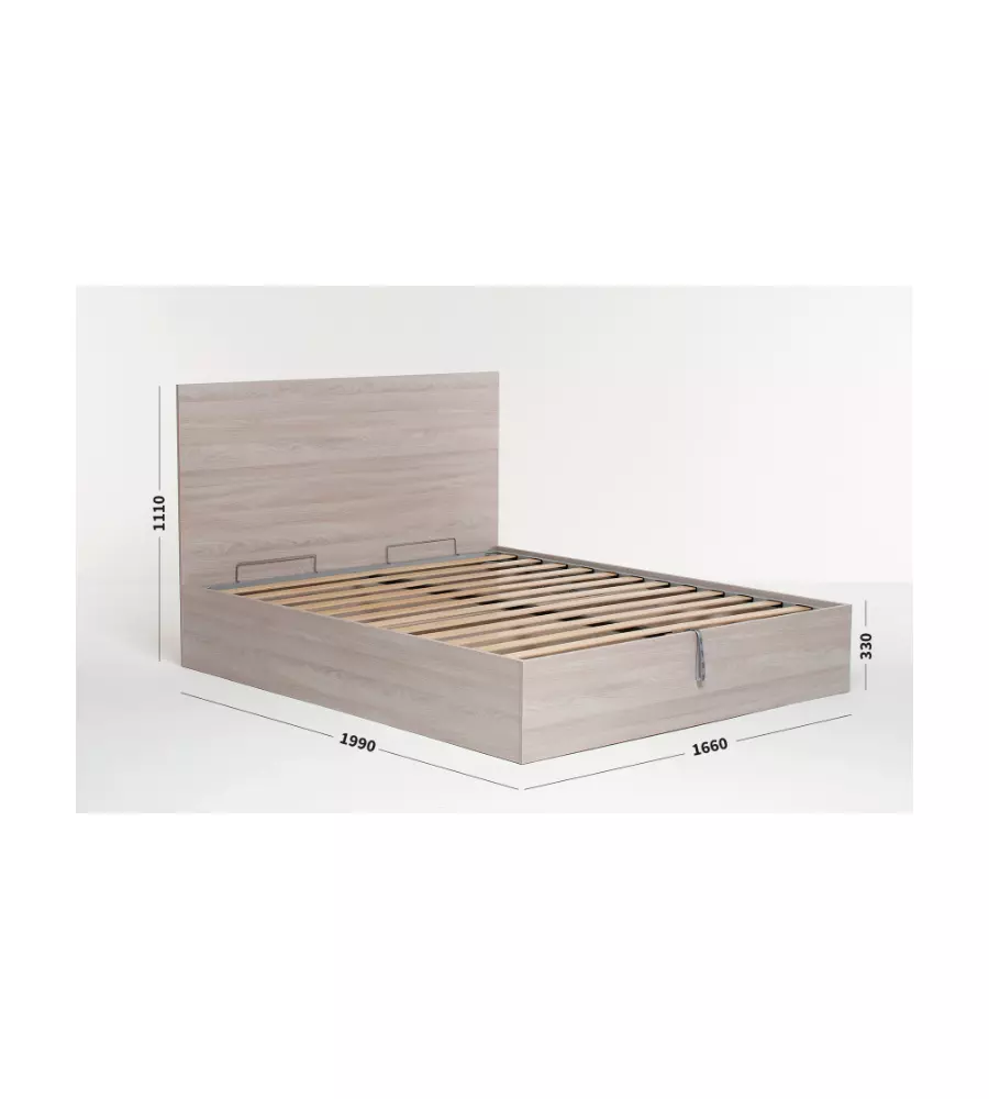 Letto matrimoniale 'hi box' olmo naturale con rete e contenitore, 160x190 cm